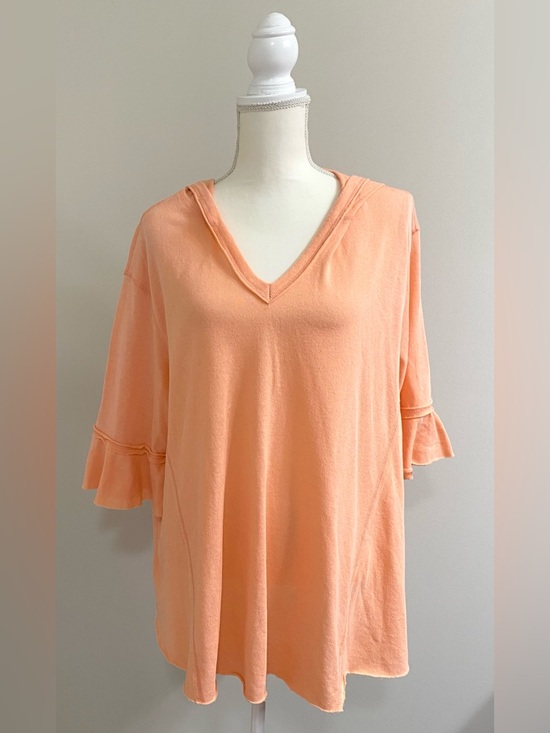 easel Tops - Easel Womens L Solid Orange Hooded Top Boho Summer Beach Lightweight Cottagecore